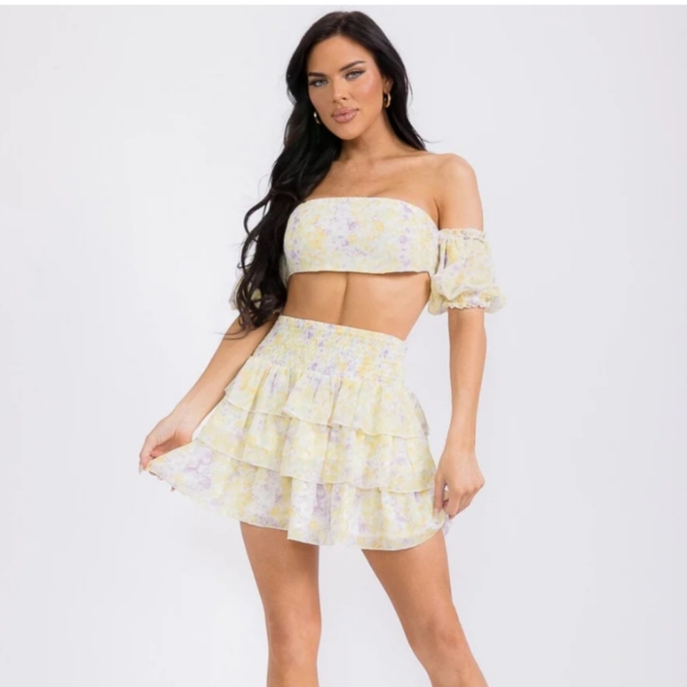 New Floral Off-Shoulder Two-Piece Set